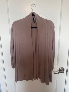 bobeau Mauve-Taupe Open-Front Draped Cardigan